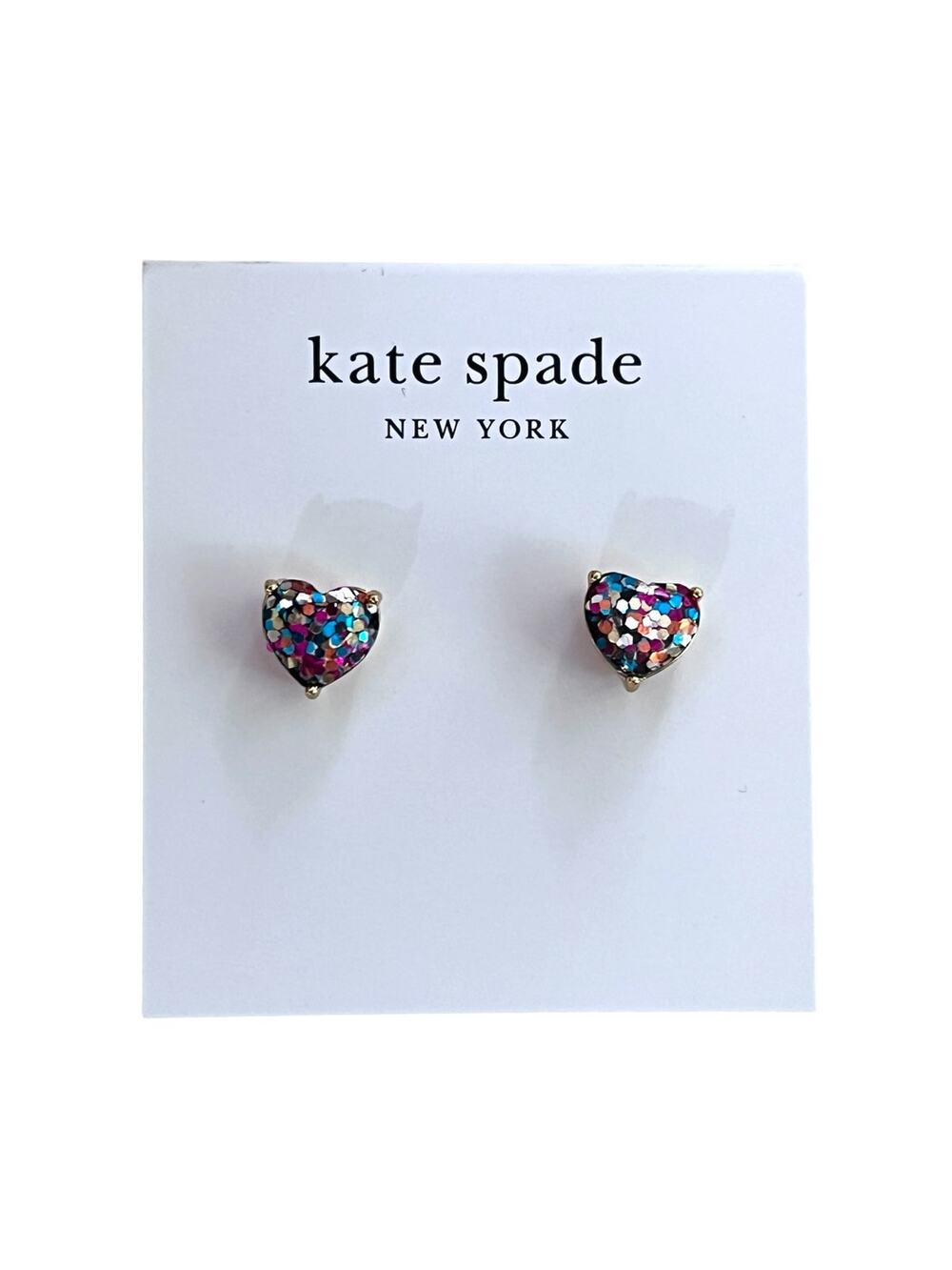 Kate Spade My Love Heart Glitter Stud Earrings Gold Tone Crystal NWT Dust Bag